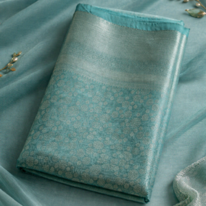 Teal floral texture silk saree